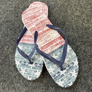 New Americana Women’s Flip Flop Sandals Red Blue White Size 7-8